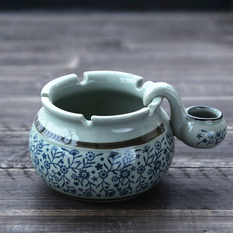 Qixi Underglaze Hand-Painted Blue And White Ceramic Ashtray