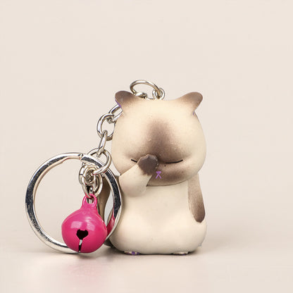 Small Bell Covering Face Cat Resin Keychain Pendant Gift