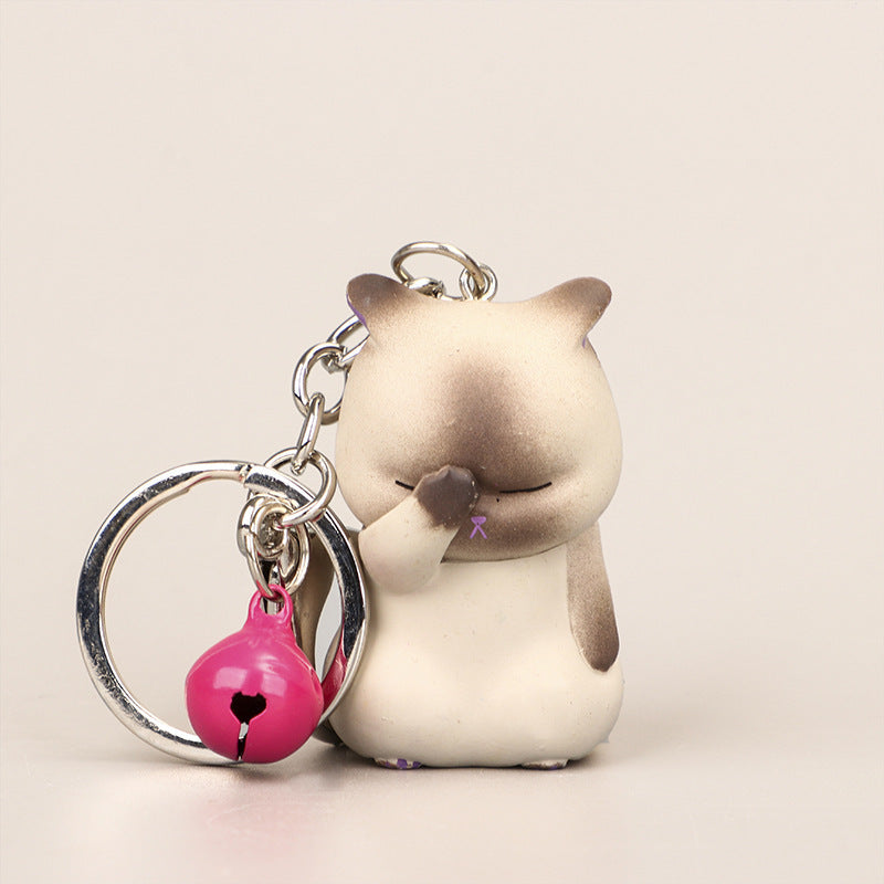 Small Bell Covering Face Cat Resin Keychain Pendant Gift