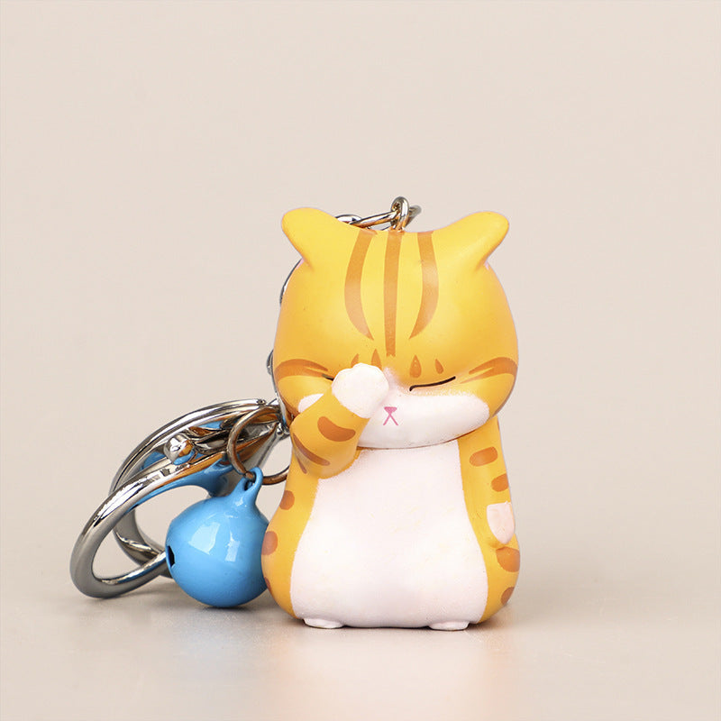 Small Bell Covering Face Cat Resin Keychain Pendant Gift