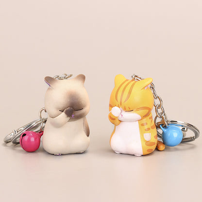 Small Bell Covering Face Cat Resin Keychain Pendant Gift