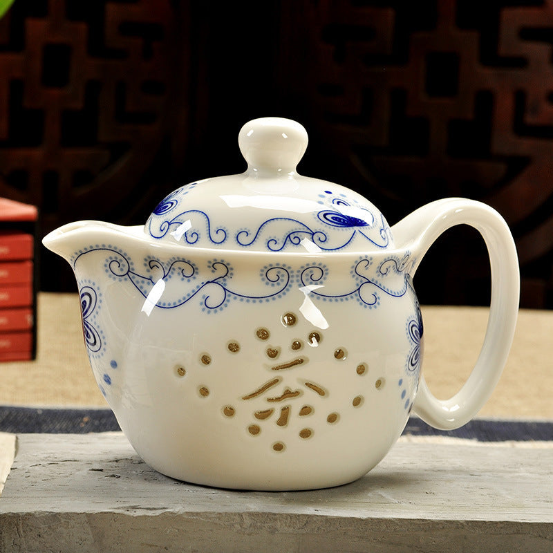 Jingdezhen Large Blue And White Teapot, Ceramic Kung Fu Tea Set