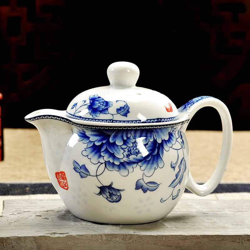 Jingdezhen Large Blue And White Teapot, Ceramic Kung Fu Tea Set