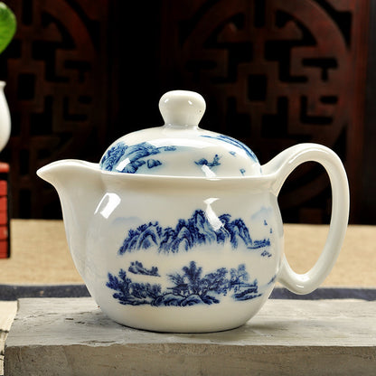 Jingdezhen Large Blue And White Teapot, Ceramic Kung Fu Tea Set