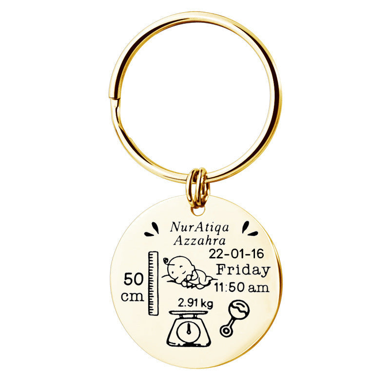 Personalized Custom Newborn Baby Commemorative Birth Card Stainless Steel Keychain