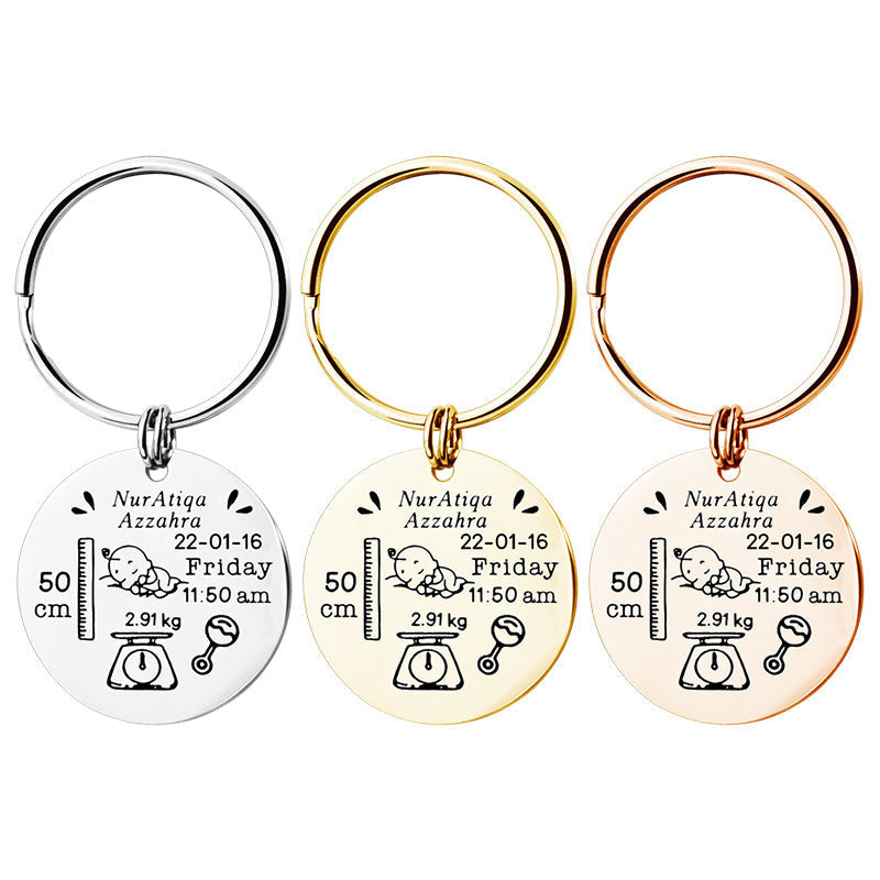 Personalized Custom Newborn Baby Commemorative Birth Card Stainless Steel Keychain