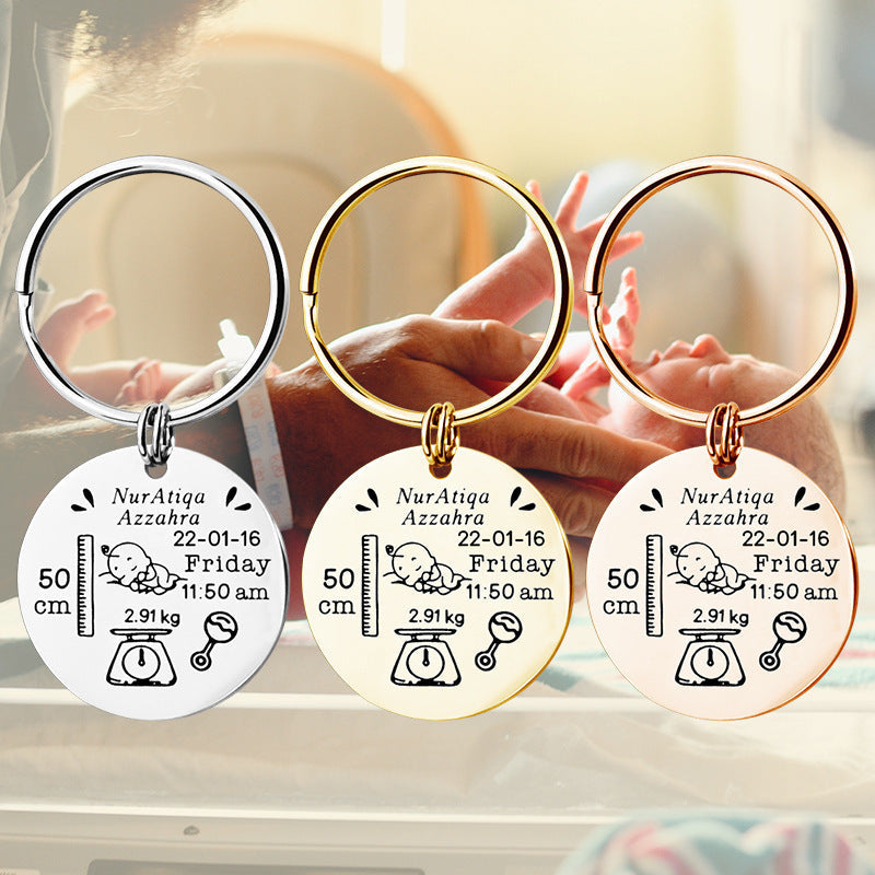Personalized Custom Newborn Baby Commemorative Birth Card Stainless Steel Keychain