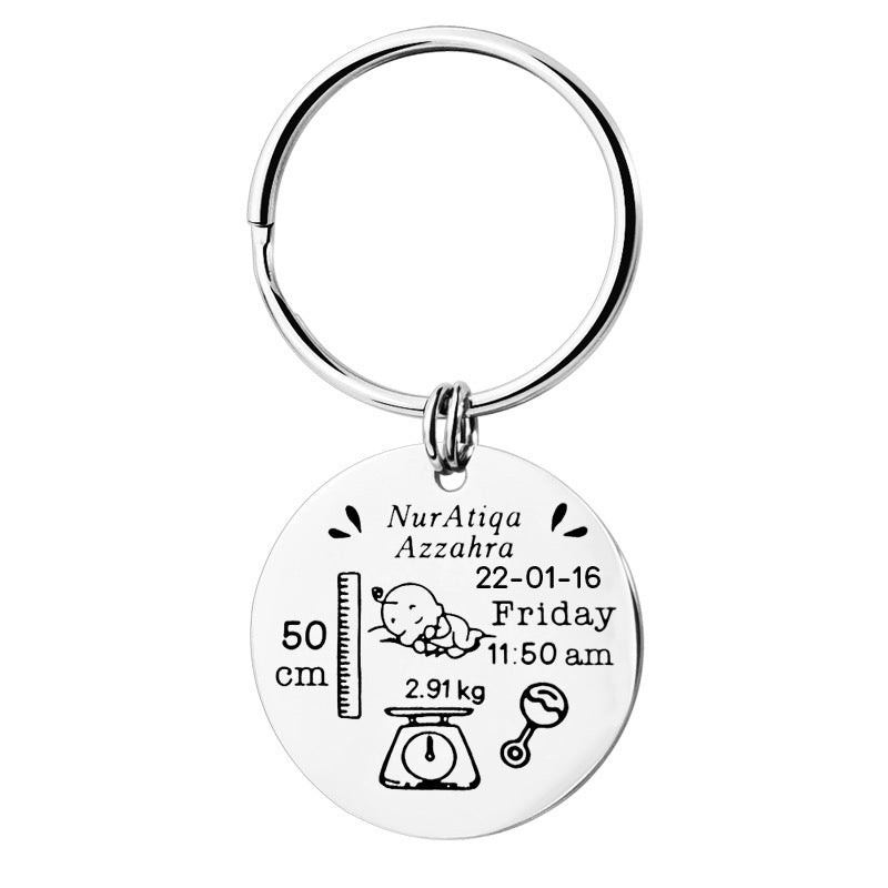 Personalized Custom Newborn Baby Commemorative Birth Card Stainless Steel Keychain