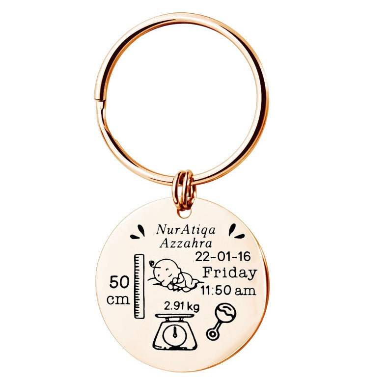 Personalized Custom Newborn Baby Commemorative Birth Card Stainless Steel Keychain