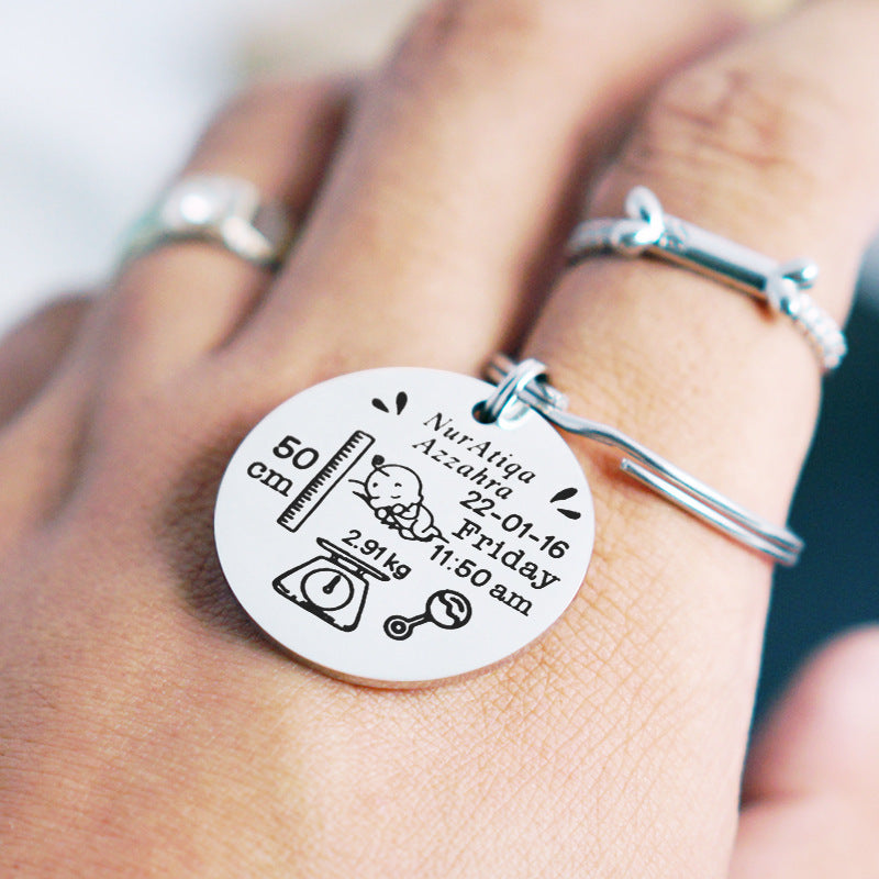 Personalized Custom Newborn Baby Commemorative Birth Card Stainless Steel Keychain