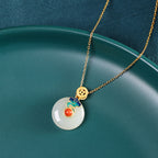 Hetian Jade Jewelry Set with Safe Buckle Pendant, Earrings & Ring-8