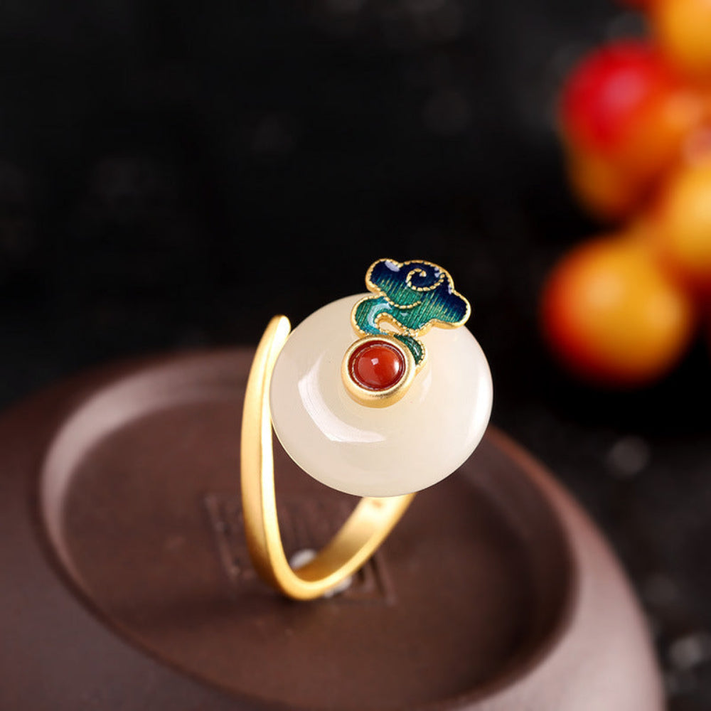 Hetian Jade Jewelry Set with Safe Buckle Pendant, Earrings & Ring-7