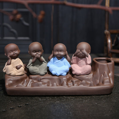 Ceramic Backflow Incense Burner Four No Little Monks Creative Aromatherapy Burner Tea Ceremony Home Furnishing Decoration