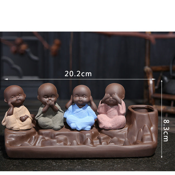 Ceramic Backflow Incense Burner Four No Little Monks Creative Aromatherapy Burner Tea Ceremony Home Furnishing Decoration