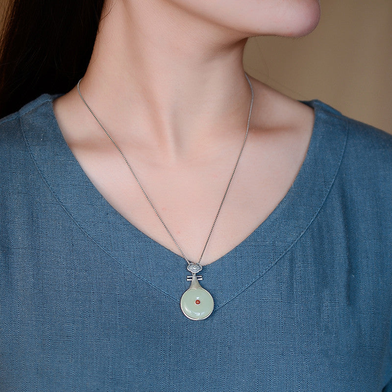 Natural Hetian Jade Pipa Retro Necklace