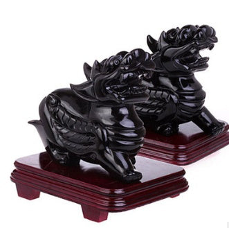 Consecrated Authentic Natural Obsidian Brave Ornaments Piqiu Feng Shui Lucky Town House Ornaments