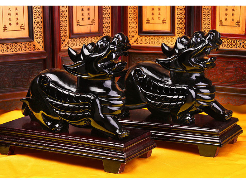 Consecrated Authentic Natural Obsidian Brave Ornaments Piqiu Feng Shui Lucky Town House Ornaments