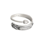 Personality Temperament Chinese Style Lotus Carp S925 Silver Ring Ethnic Style Carved Hand Ornaments Men And Women Open Ring