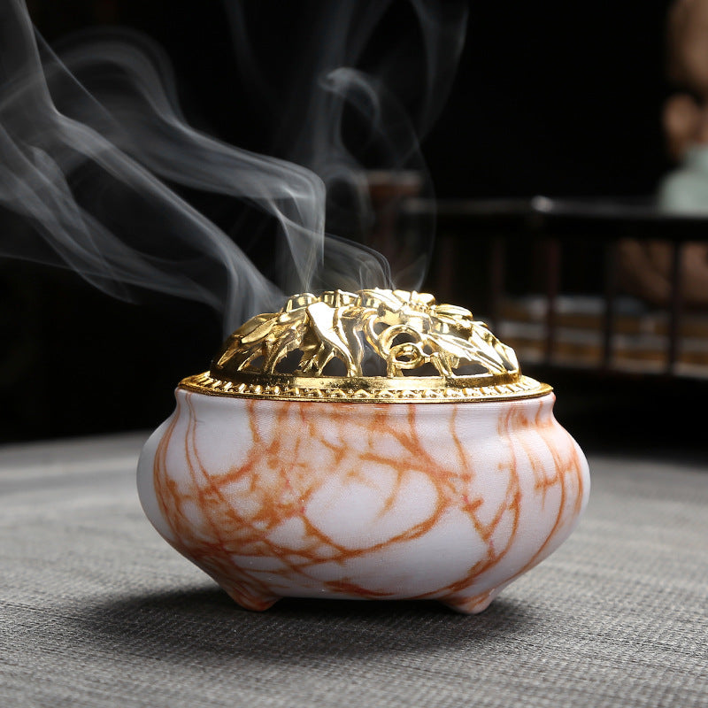 Imitation Stone Grain Incense Burner Plate Aromatherapy Incense Ceramic Stove Alloy Cover Home Decoration Incense