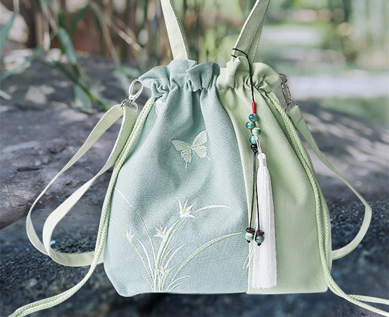 Chinese element retro style Hanfu bag female large-capacity one-shoulder messenger canvas bag cotton and linen embroidered backpack