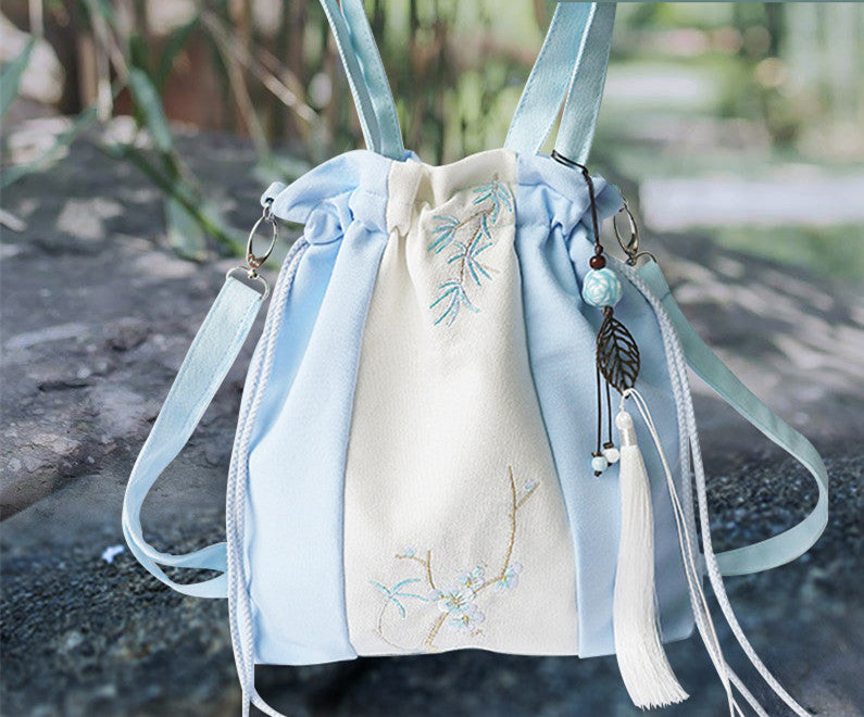 Chinese element retro style Hanfu bag female large-capacity one-shoulder messenger canvas bag cotton and linen embroidered backpack