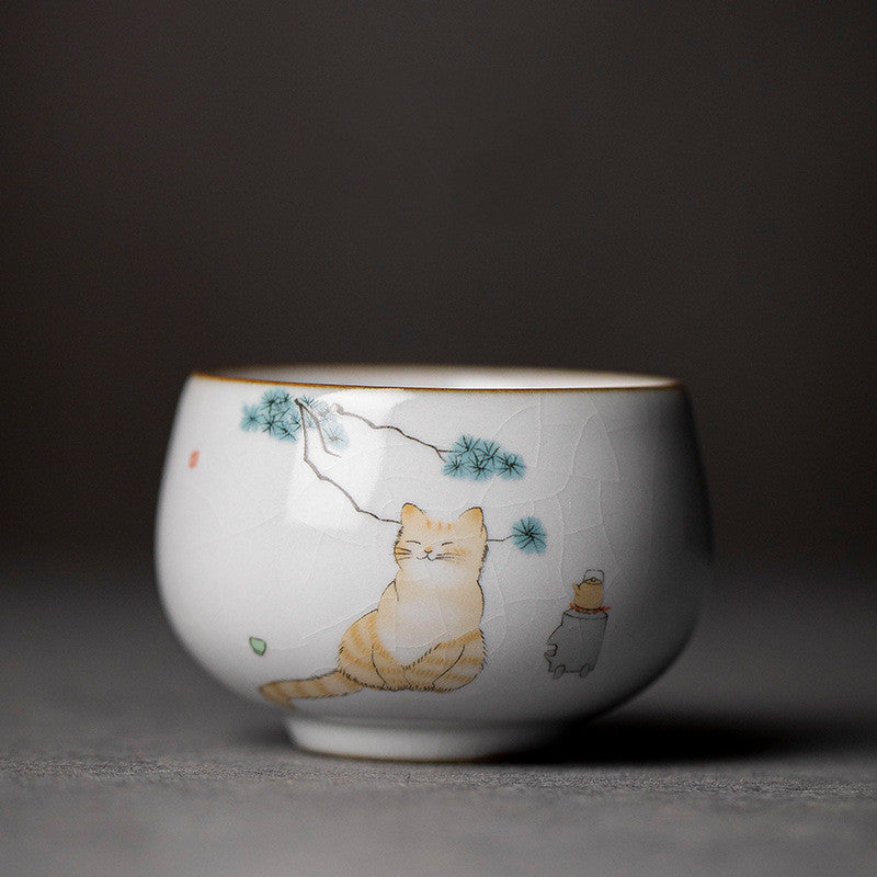 Ru Kiln Cute Cat Ice Crack Ceramic Teacup Master Cup-2