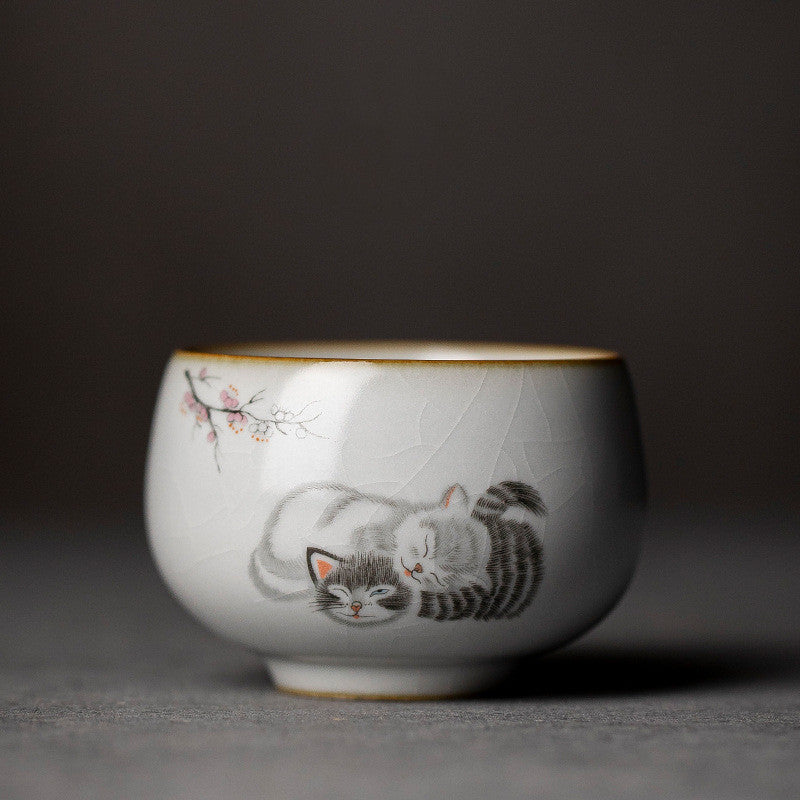 Ru Kiln Cute Cat Ice Crack Ceramic Teacup Master Cup-3