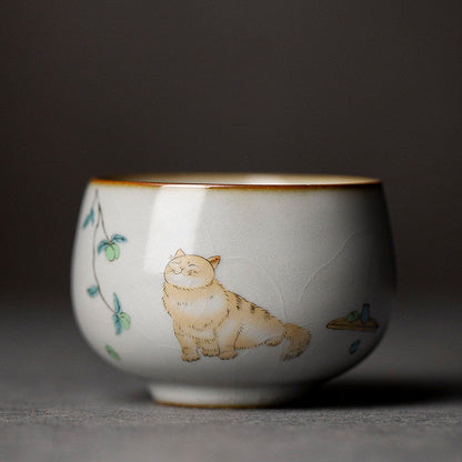 Ru Kiln Cute Cat Ice Crack Ceramic Teacup Master Cup-5