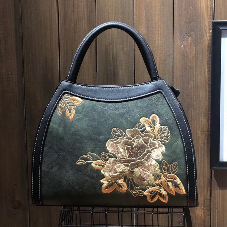 Chinese Style Embroidery Luxury Handbag  Pu Leather Large Capacity Shoulder Bags