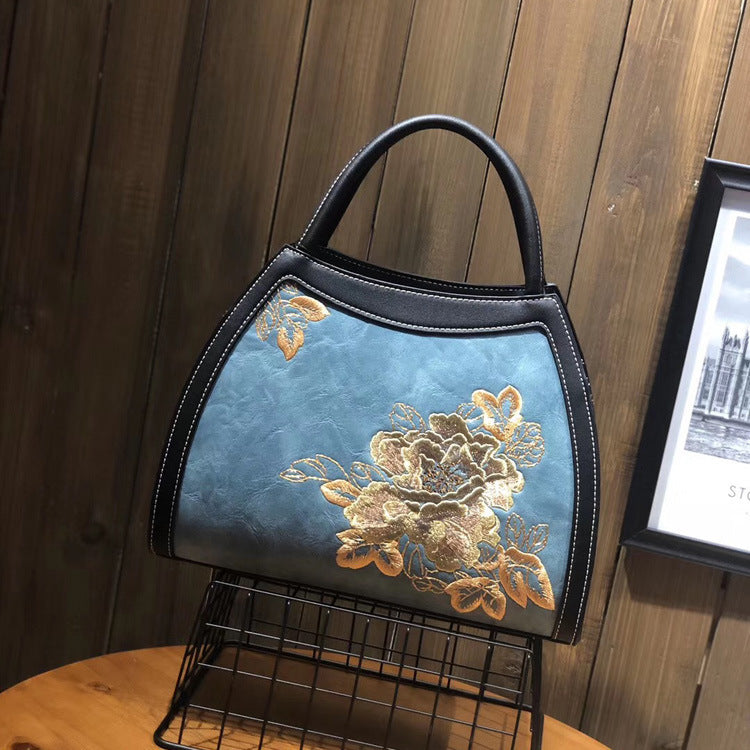 Chinese Style Embroidery Luxury Handbag  Pu Leather Large Capacity Shoulder Bags