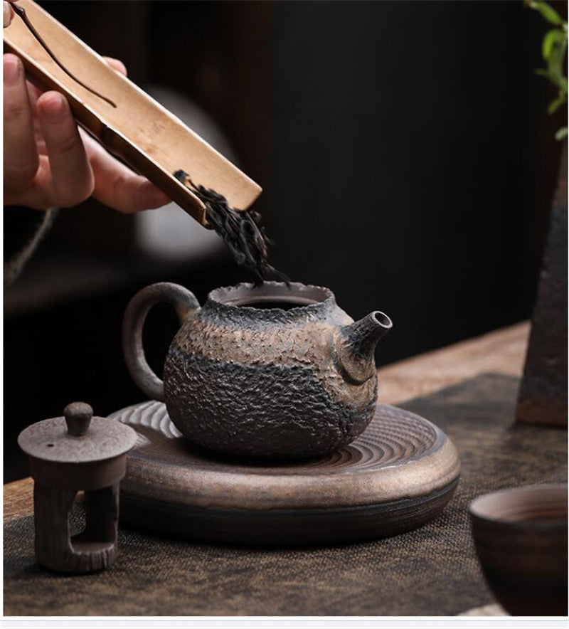 Retro Stoneware Teapot Imitation Stone Handmade Ceramic Kettle Chinese Tea Ceremony Supplies