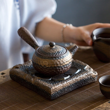 Handmade Stoneware Kiln Change Teapot, Hand-held Teapot Single Pot