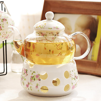 Flower Teapot Candle Heating Fruit Teapot Set Heat-resistant Glass Afternoon Tea Flower And Fruit Teapot