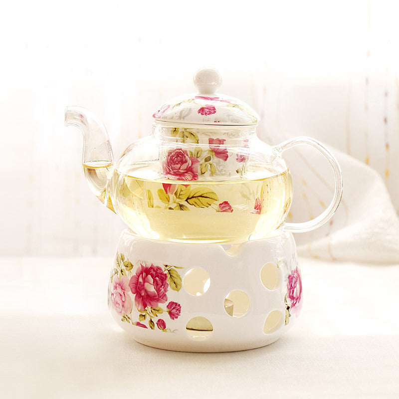 Flower Teapot Candle Heating Fruit Teapot Set Heat-resistant Glass Afternoon Tea Flower And Fruit Teapot