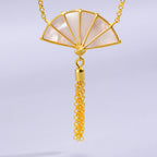 Women's Tassel Aurora Folding Fan Pendant Necklace-6