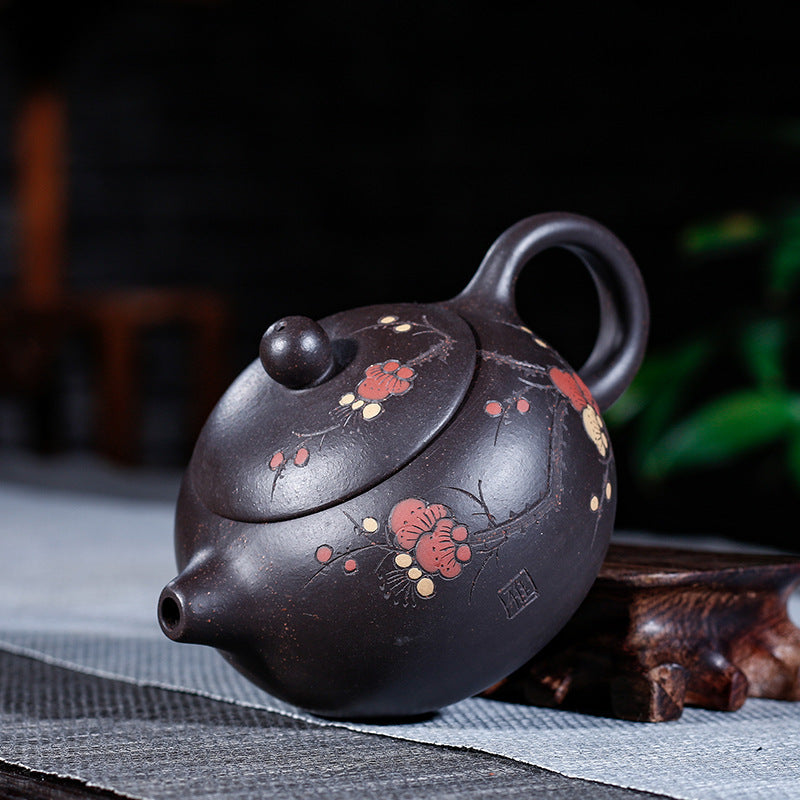 Black Diamond Cold Fragrant Shih Tzu Teapot Hand-painted Plum Teapot