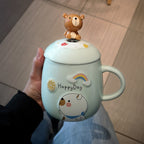 Women's Super Cute Office Ceramic Cup with Lid and Spoon Mug-2
