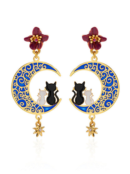 Trendy Cat Earrings Female Starry Sky Moon Temperament Earrings Fairy White Earrings