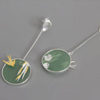 Chinese Style Literary Temperament Wild Aventurine Asymmetrical Earrings