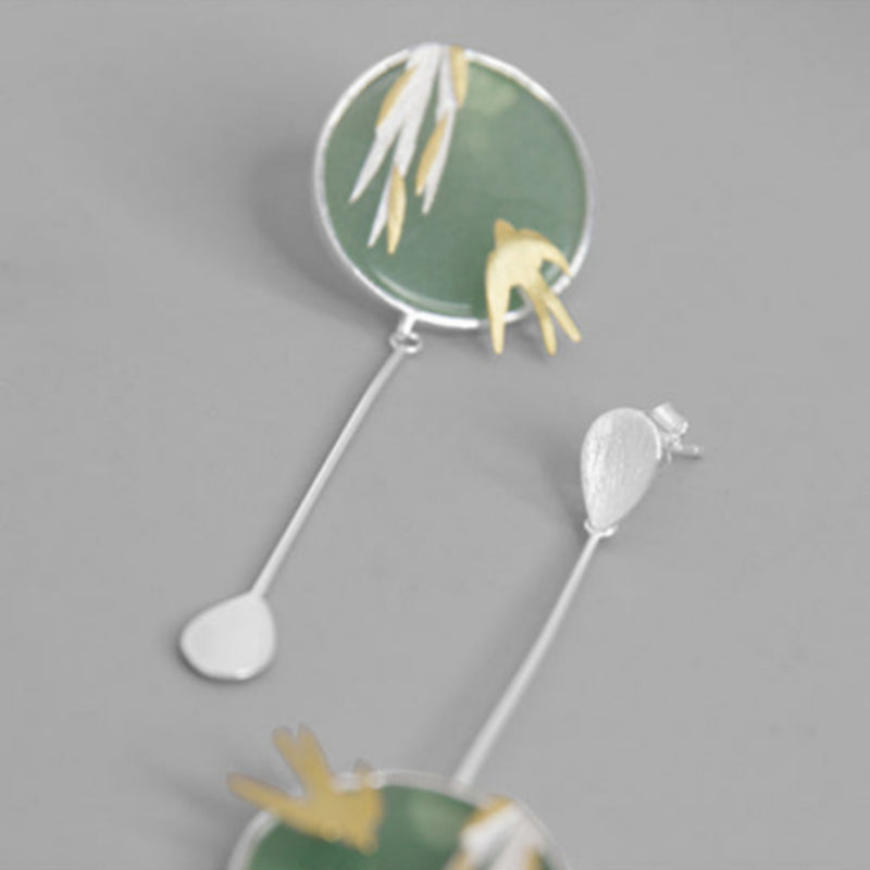 Chinese Style Literary Temperament Wild Aventurine Asymmetrical Earrings