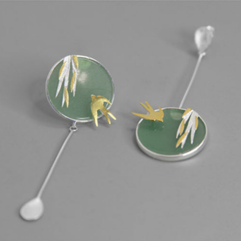 Chinese Style Literary Temperament Wild Aventurine Asymmetrical Earrings