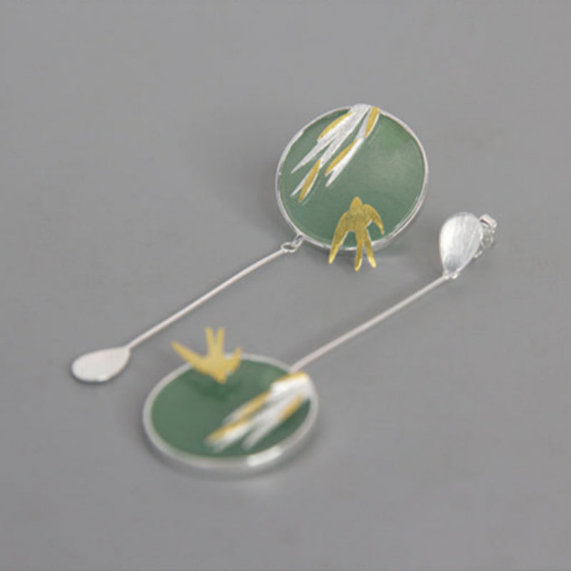 Chinese Style Literary Temperament Wild Aventurine Asymmetrical Earrings