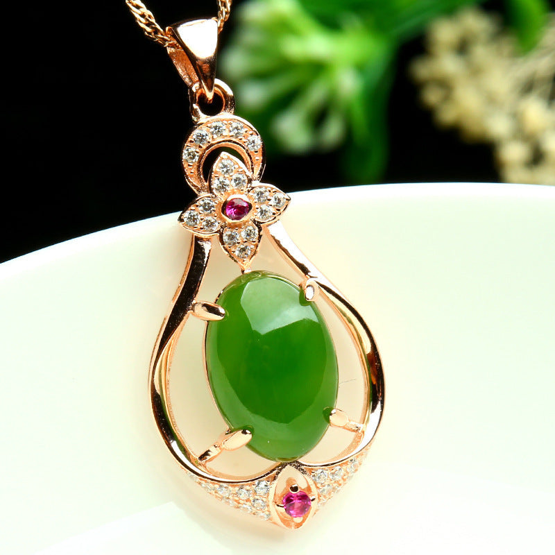 Rose Gold Diamond Necklace Natural Jade Jasper Pendant Fashion Hetian Jade Necklace Jade Pendant Necklace Female Wholesale