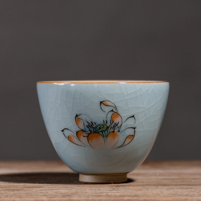 Zen ceramic teacup with ice cracked Chinese glaze finish