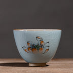 Zen ceramic teacup with ice cracked Chinese glaze finish
