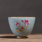 Zen ceramic teacup with ice cracked Chinese glaze finish