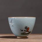 Zen ceramic teacup with ice cracked Chinese glaze finish