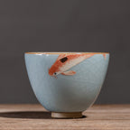 Zen ceramic teacup with ice cracked Chinese glaze finish