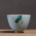 Zen ceramic teacup with ice cracked Chinese glaze finish