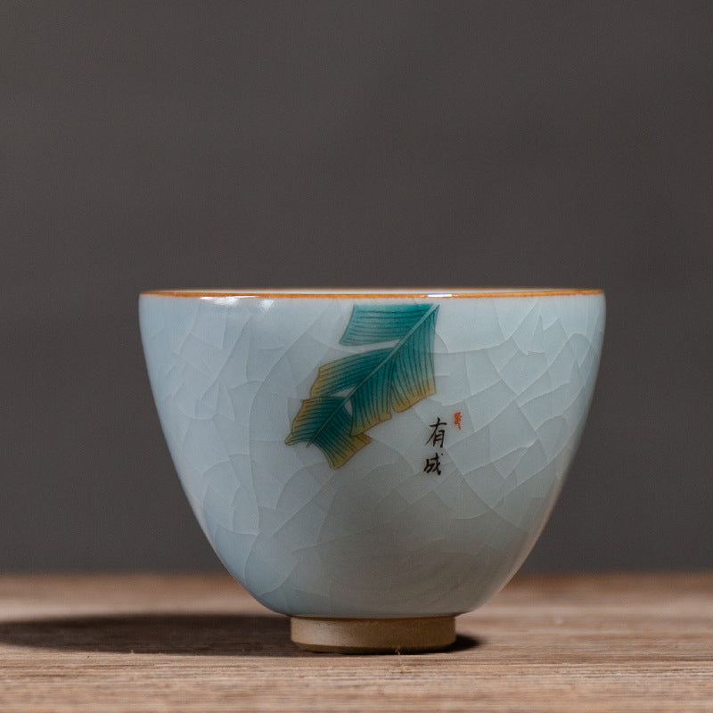Zen ceramic teacup with ice cracked Chinese glaze finish